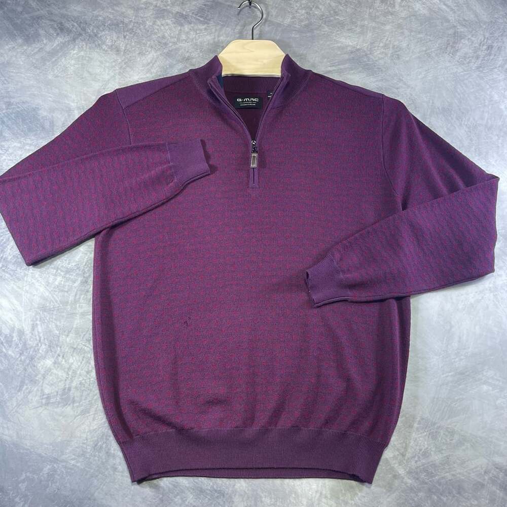 G-Mac Apparel 1/4-Zip Sweater Size M Purple Patterned Mock Neck Pullover
